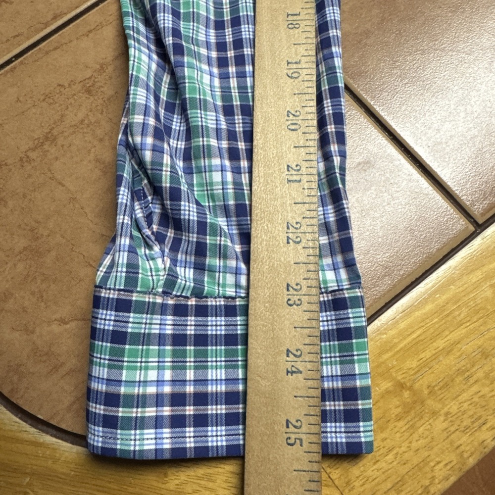 Ralph Lauren Sz M Button Front Shirt Performance Nylon Stretch Blue Green Plaid - Picture 5 of 6